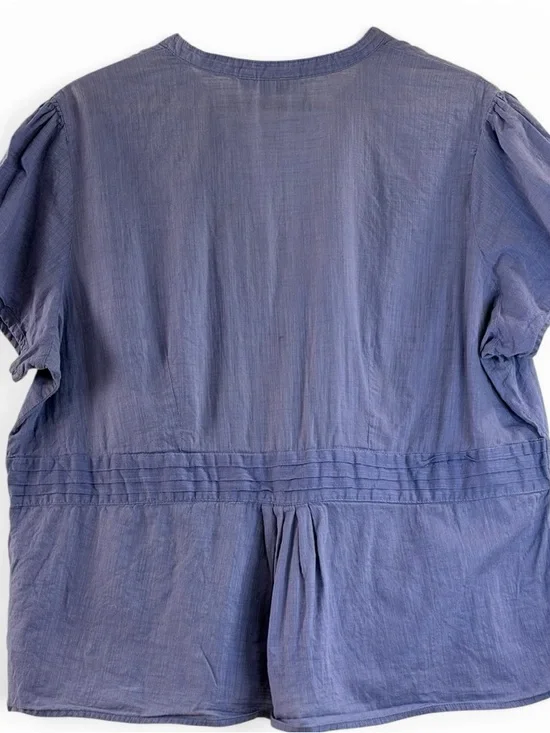 a.n.a Woman's Plus 2X Periwinkle Blue Button Front Pintuck Peplum Top - Picture 5 of 5